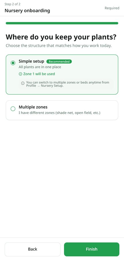 Zones step asking how the nursery space is organised
