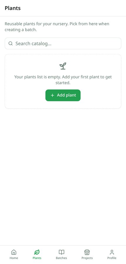 Empty plants list with an add plant button