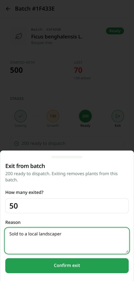 Exit from batch drawer with quantity and reason