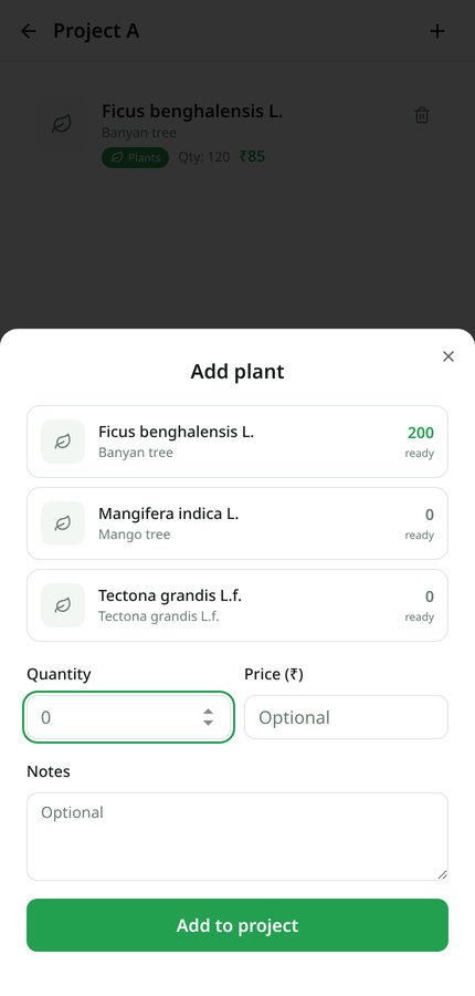 Add plant drawer listing plants with ready counts