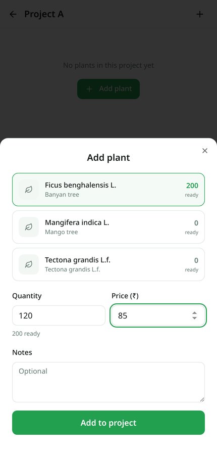 Add plant drawer with quantity, price and notes filled in